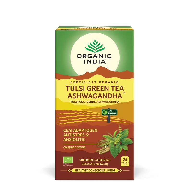 Ceai Tulsi (Busuioc Sfant) Ceai Verde Ashwagandha - Ceai Adaptogen Antistres si Anxiolitic
