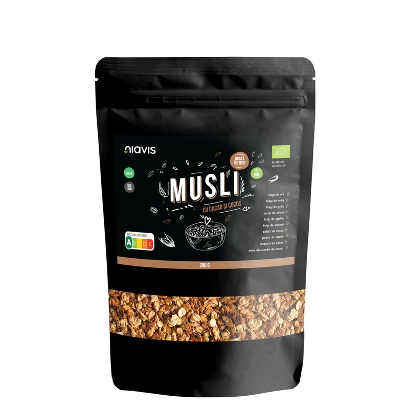 MUSLI CU CACAO SI COCOS