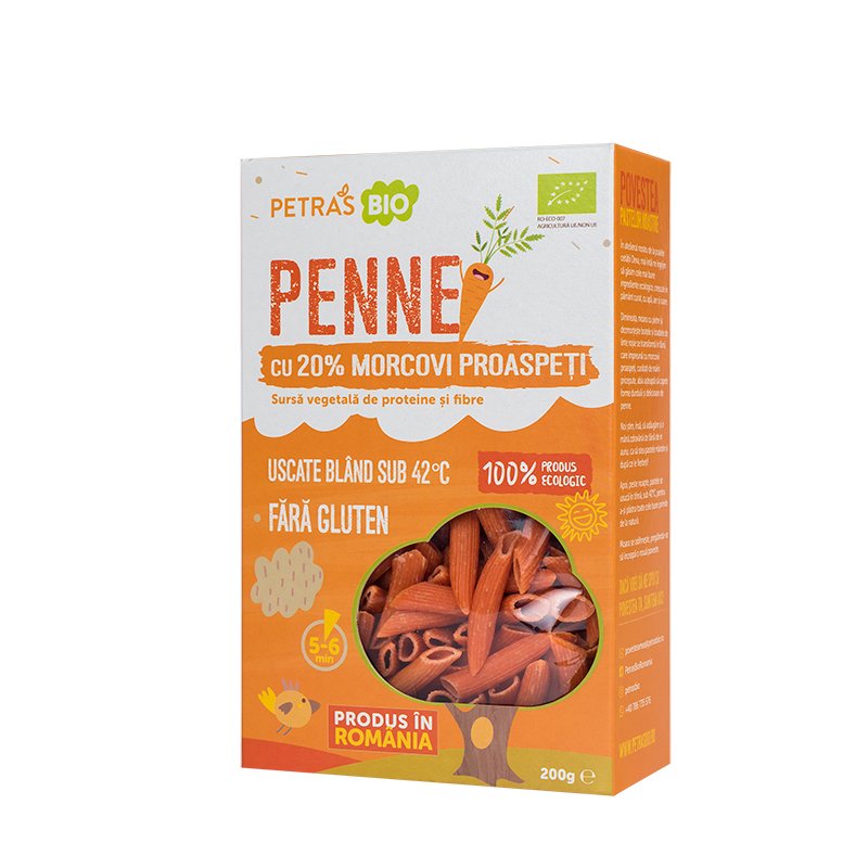 Penne eco cu 20% morcovi proaspeti Petras Bio Penne eco cu 20% morcovi proaspeti Petras Bio